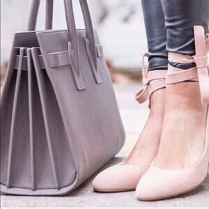 Ivanka Trump 'Elise' Women's 6 Blush Pink Suede Lace Up Ballet Flat Feminine